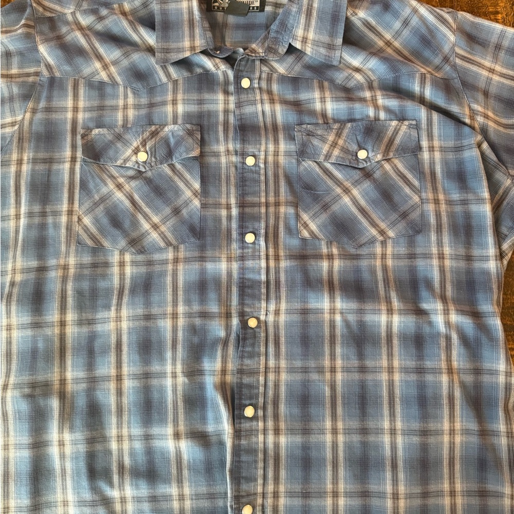 Blue and White Casual Button Down Shirt with Western Flair